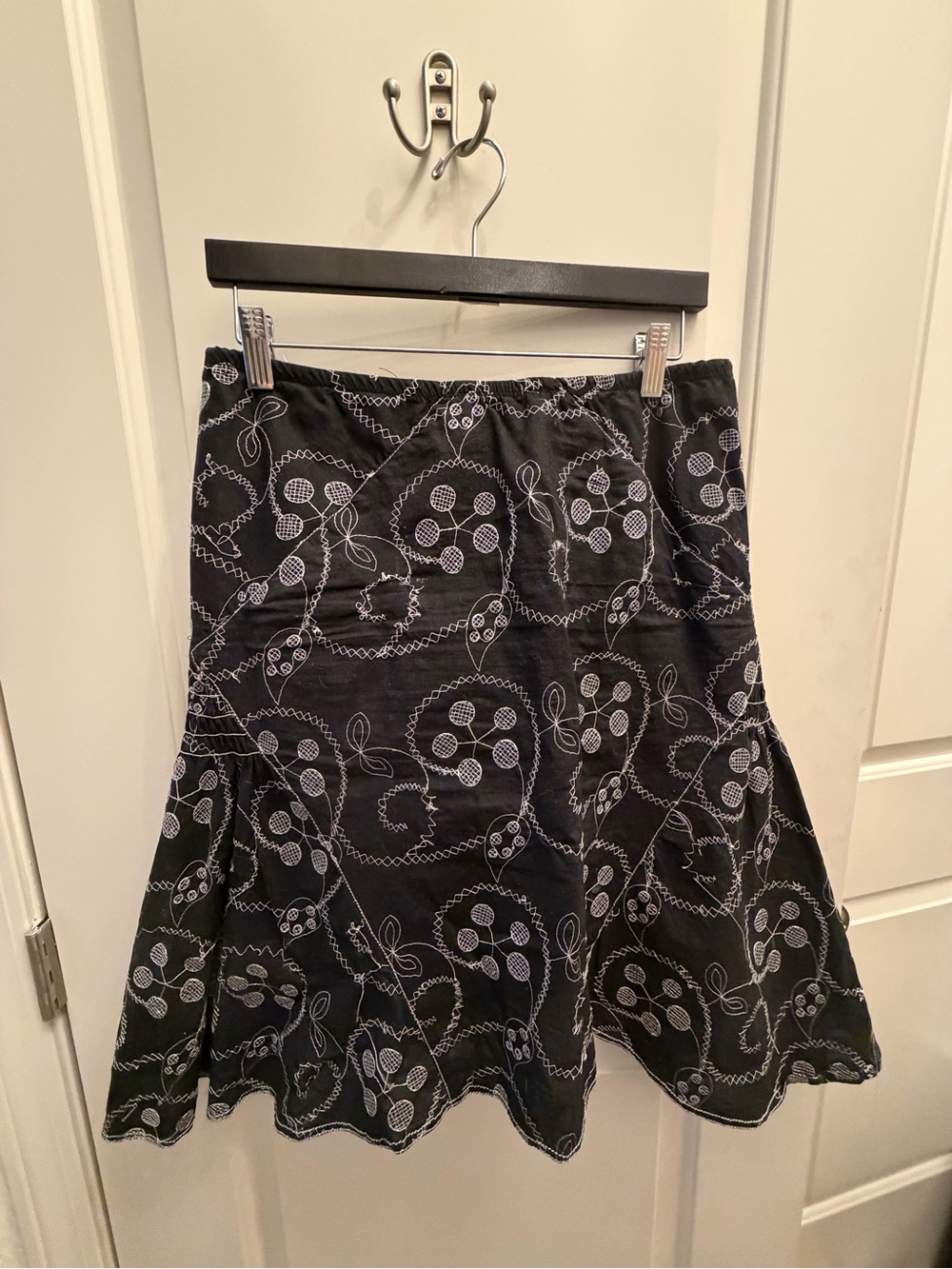Studio M Black A-Line Skirt with White Embroidery